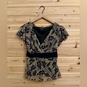 The Limited Size Small Leaf Print Babydoll Short Flutter Sleeve Top Blouse